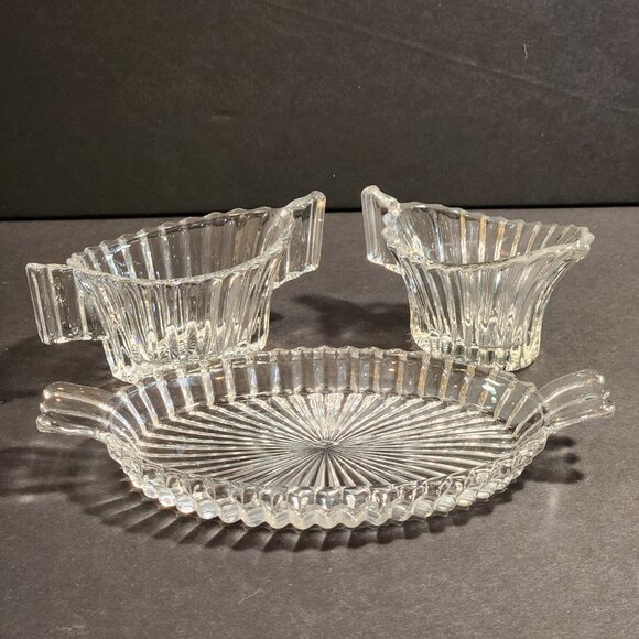 Elegant Depression Glass Heisey Ridgeleigh Creamer, Sugar, and Tray - Picture 2 of 13